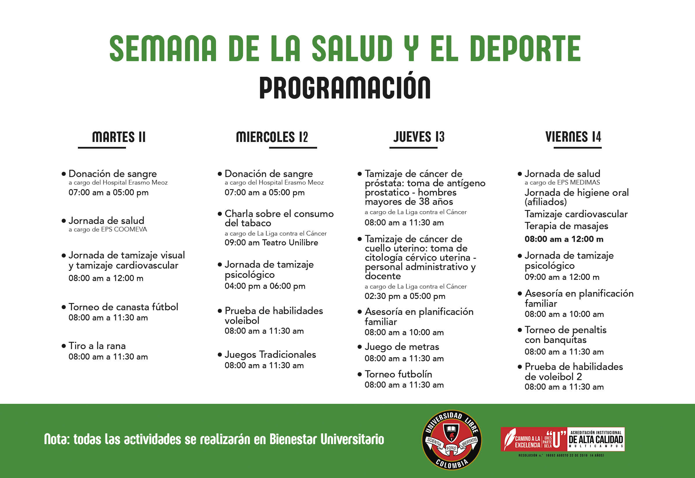 Programacion semana salud redes