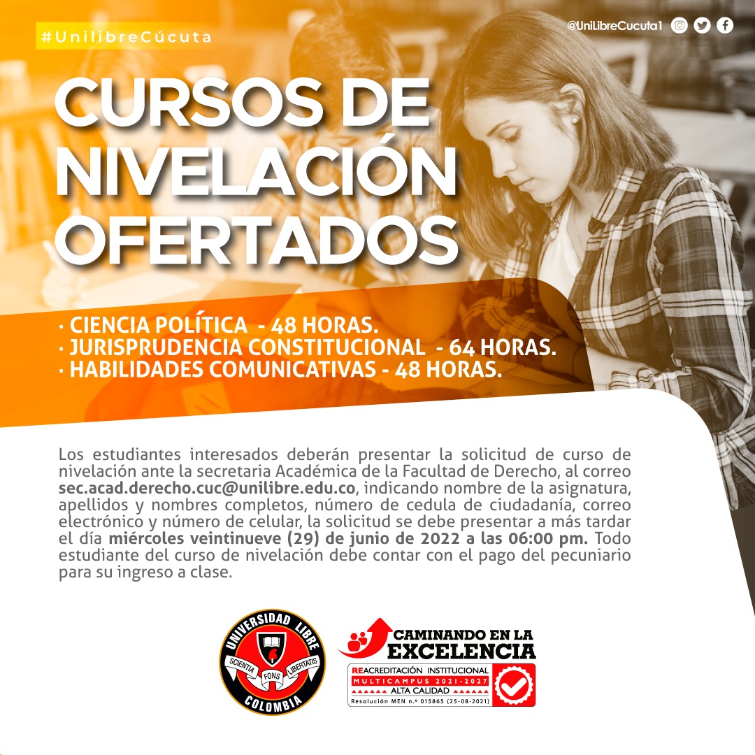 CURSOS DE NIVELACION OFERTADOS UNILIBRE